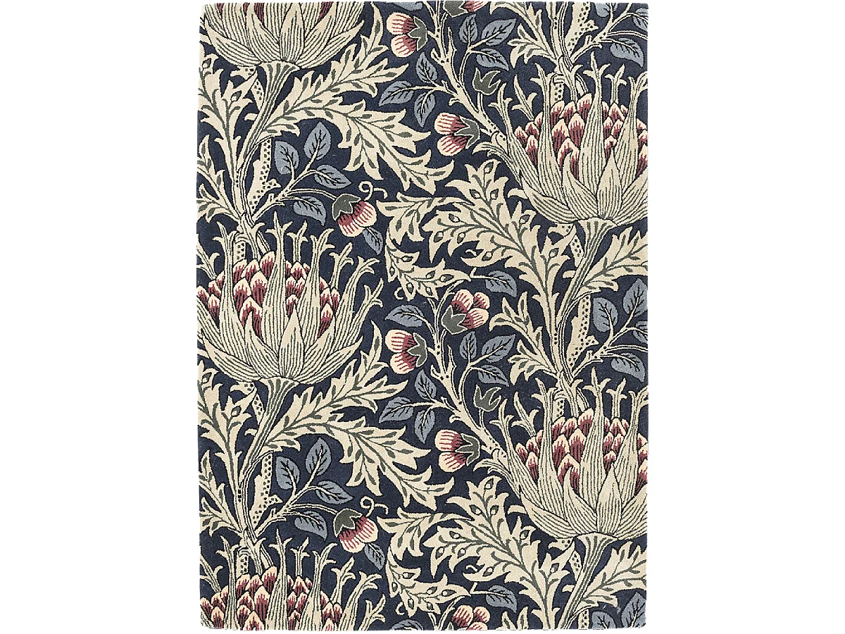 tapis chambre 170x240 fait à la main en laine bleu et vert motif floral