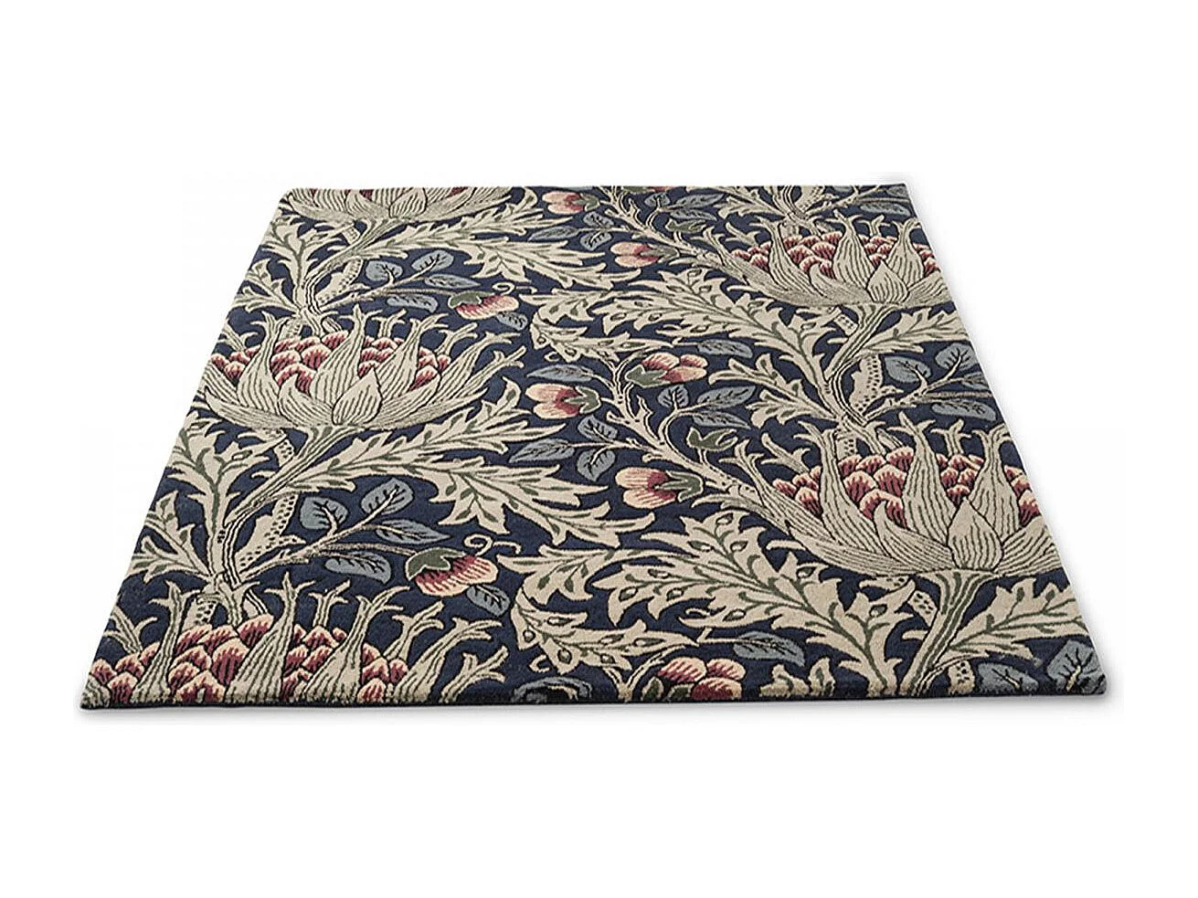 tapis chambre 170x240 fait à la main en laine bleu et vert motif floral