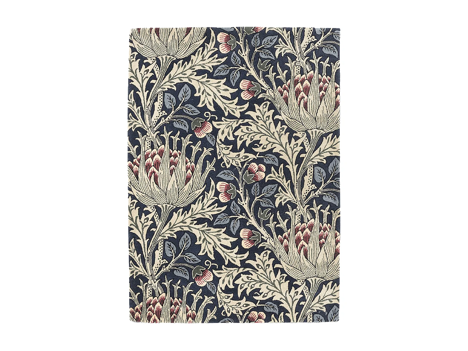 tapis chambre 170x240 fait à la main en laine bleu et vert motif floral