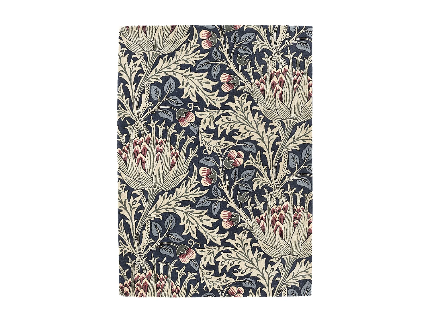 tapis chambre 170x240 fait à la main en laine bleu et vert motif floral