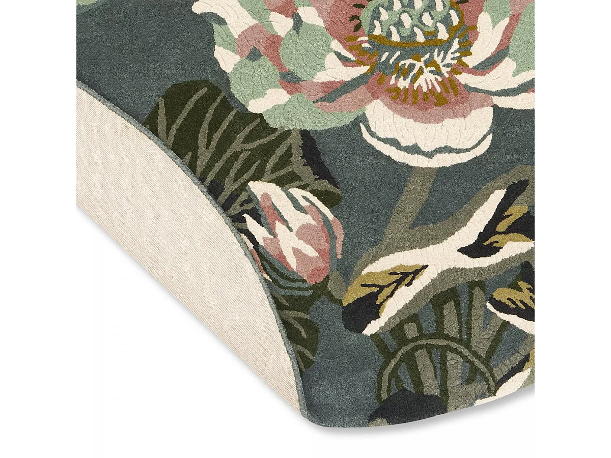 Tapis rond Ø150cm fait à la main en laine motif floral pour entrée WATERLILY