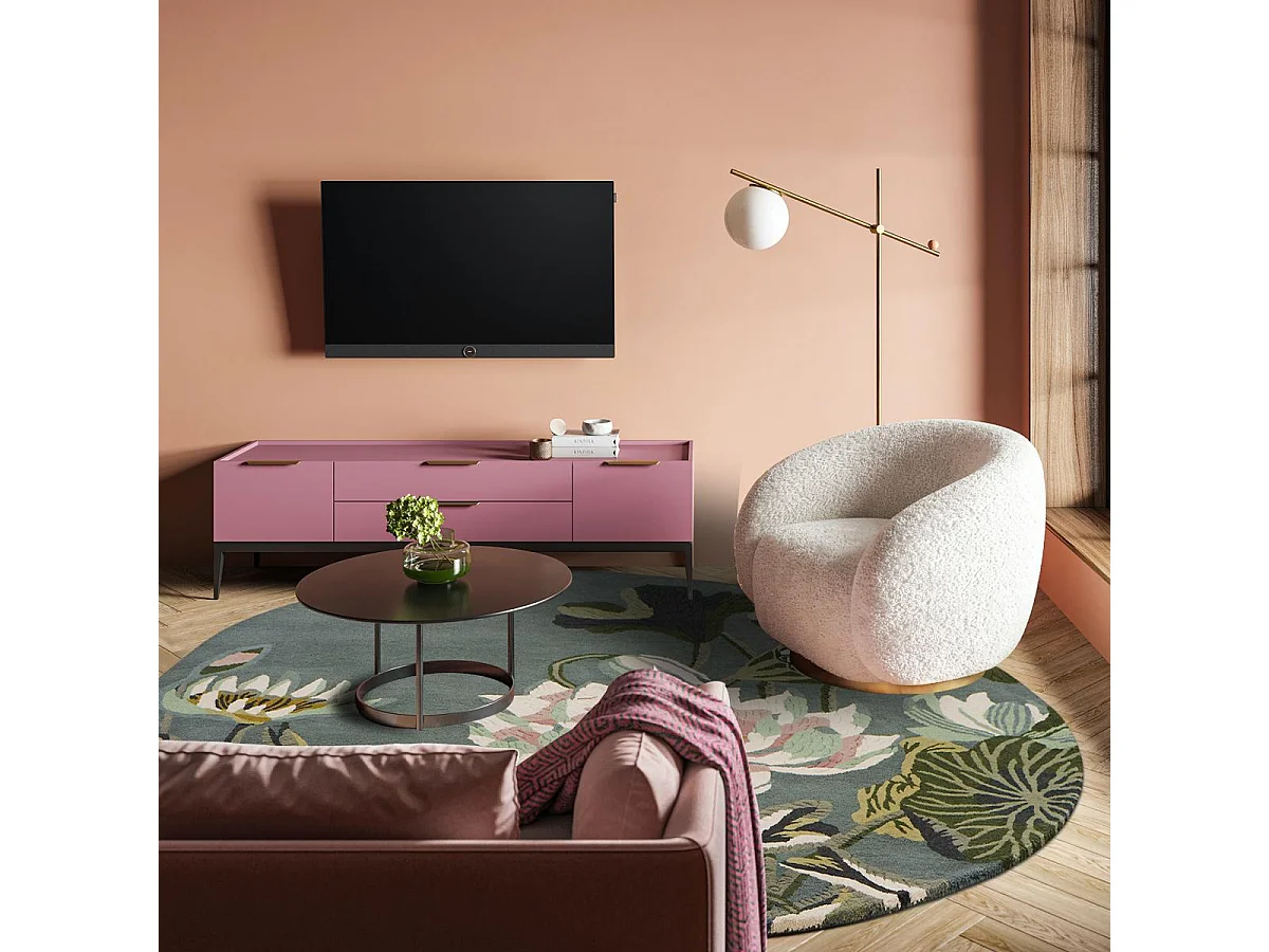 Tappeto rotondo Ø150cm realizzato a mano in lana fantasia floreale per ingresso WATERLILY