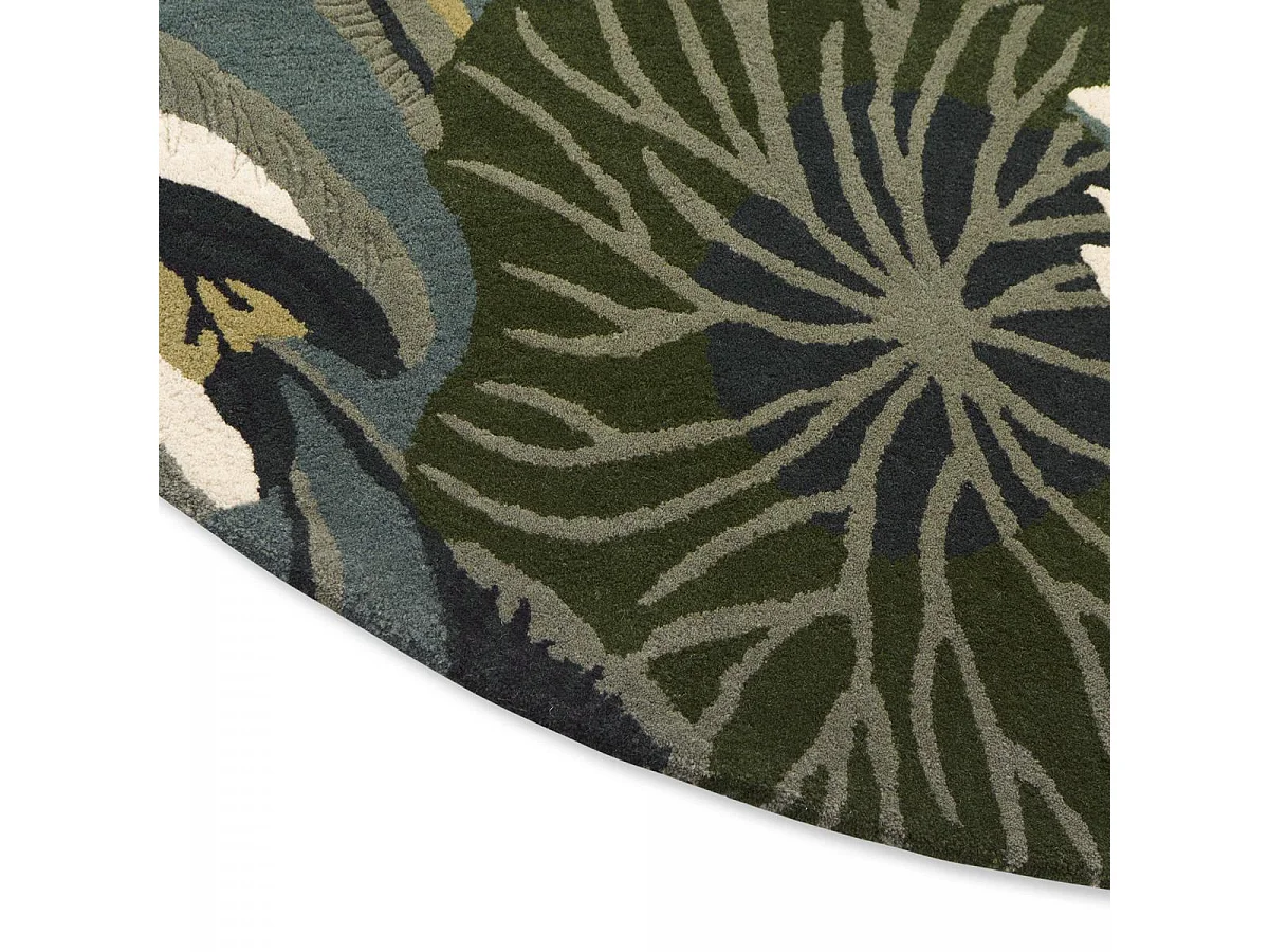 Tappeto rotondo Ø150cm realizzato a mano in lana fantasia floreale per ingresso WATERLILY