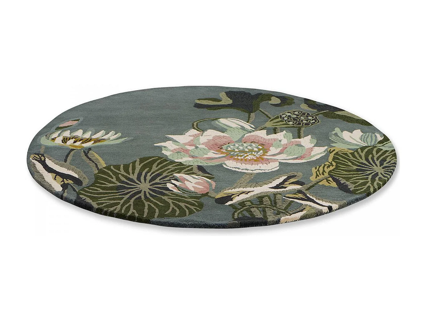 Tappeto rotondo Ø150cm realizzato a mano in lana fantasia floreale per ingresso WATERLILY