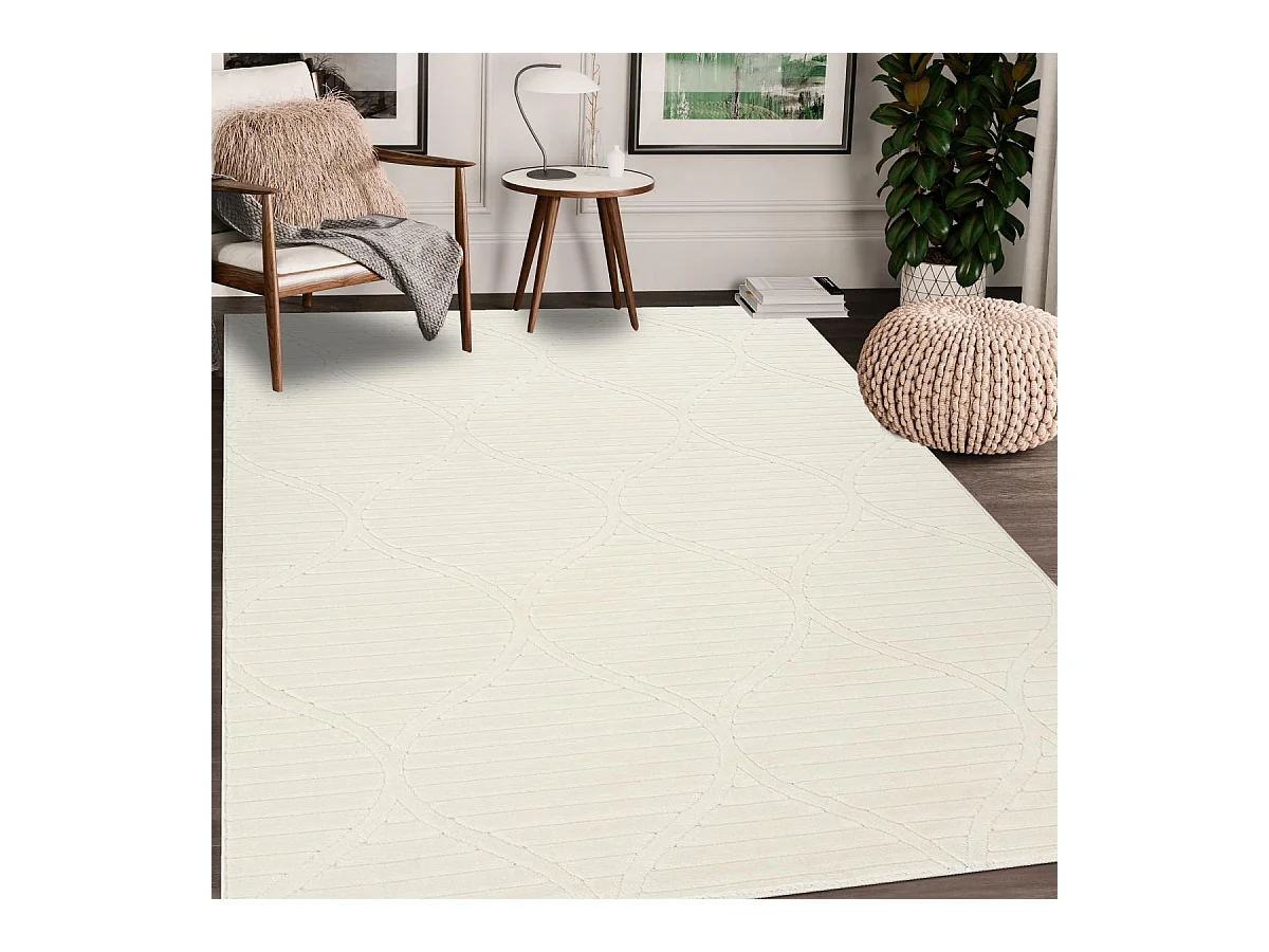 Tapis intérieur extérieur 80x150 en relief LYN14 TENDIA Crème ton sur ton