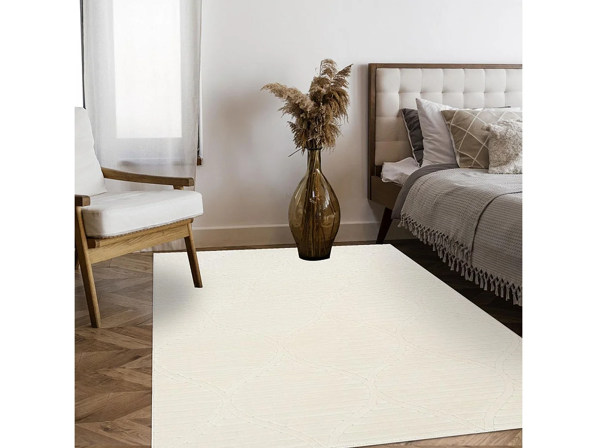 Tapis intérieur extérieur 80x150 en relief LYN14 TENDIA Crème ton sur ton