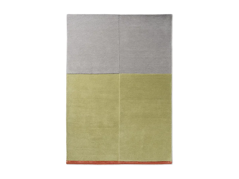 tapis bibliothèque 250x350 fait main en laine vert et gris motif simple
