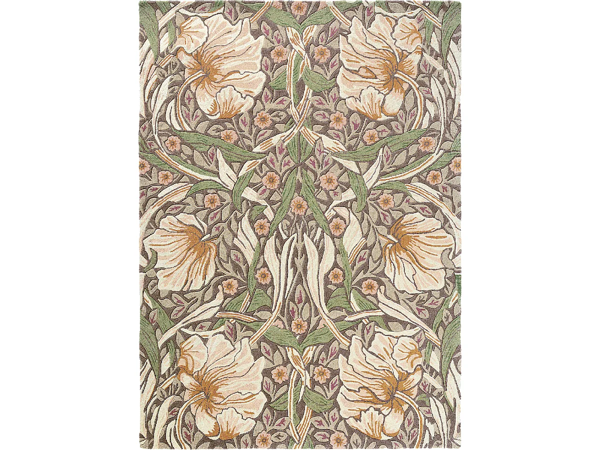 tapis entrée 140x200 fait à la main en laine aubergine et vert motif floral