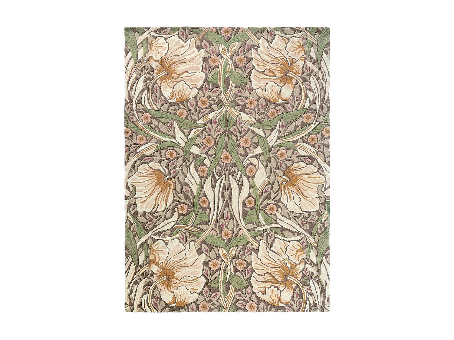 tapis entrée 140x200 fait à la main en laine aubergine et vert motif floral