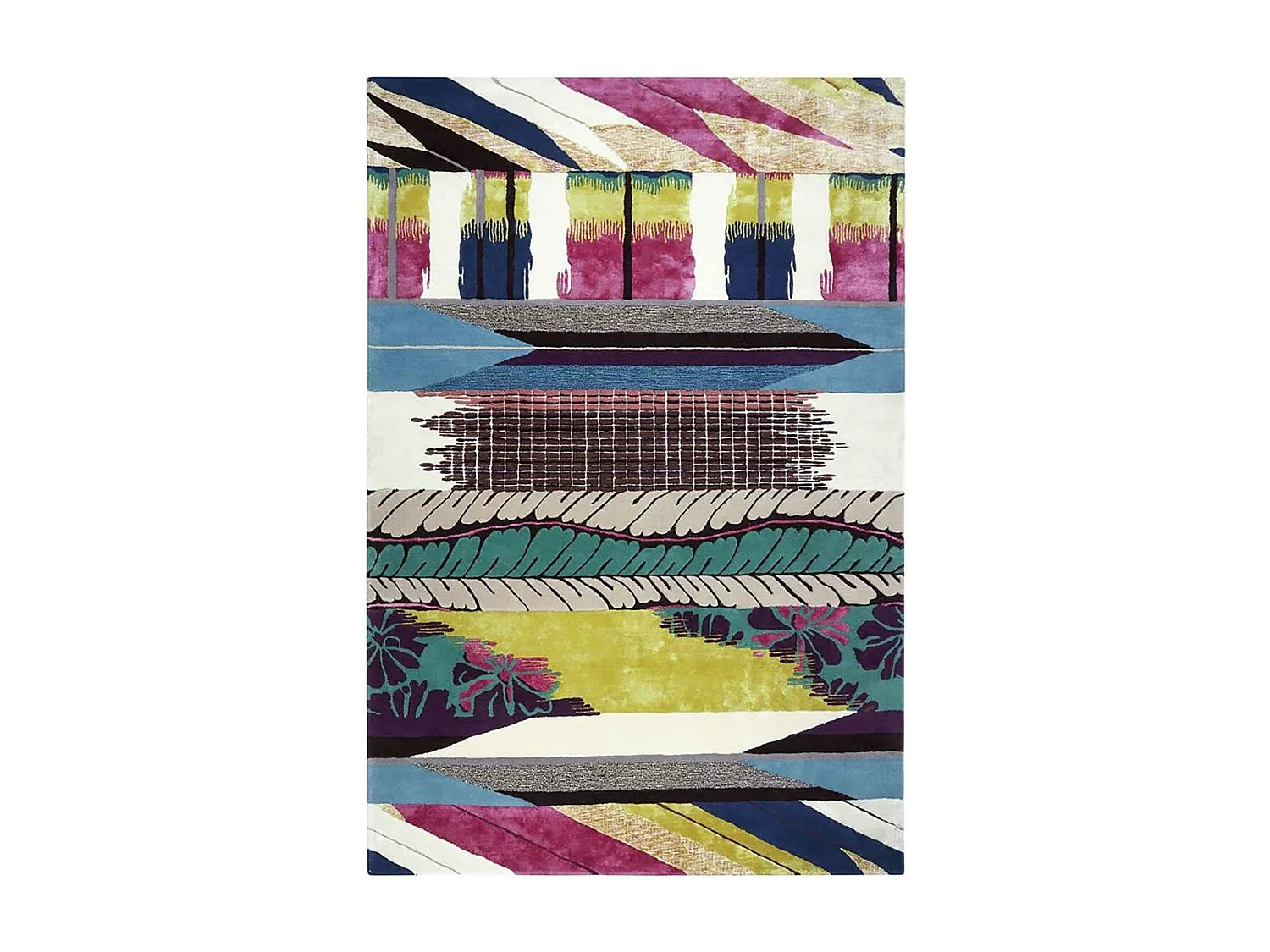 tapis chambre 160x260 tufté en laine rose et jaune rectangle motif abstrait GEISH