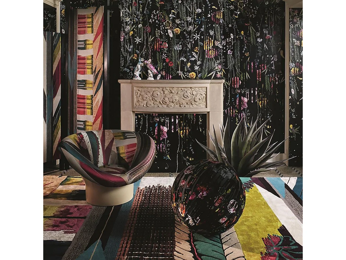 tapis chambre 160x260 tufté en laine rose et jaune rectangle motif abstrait GEISH