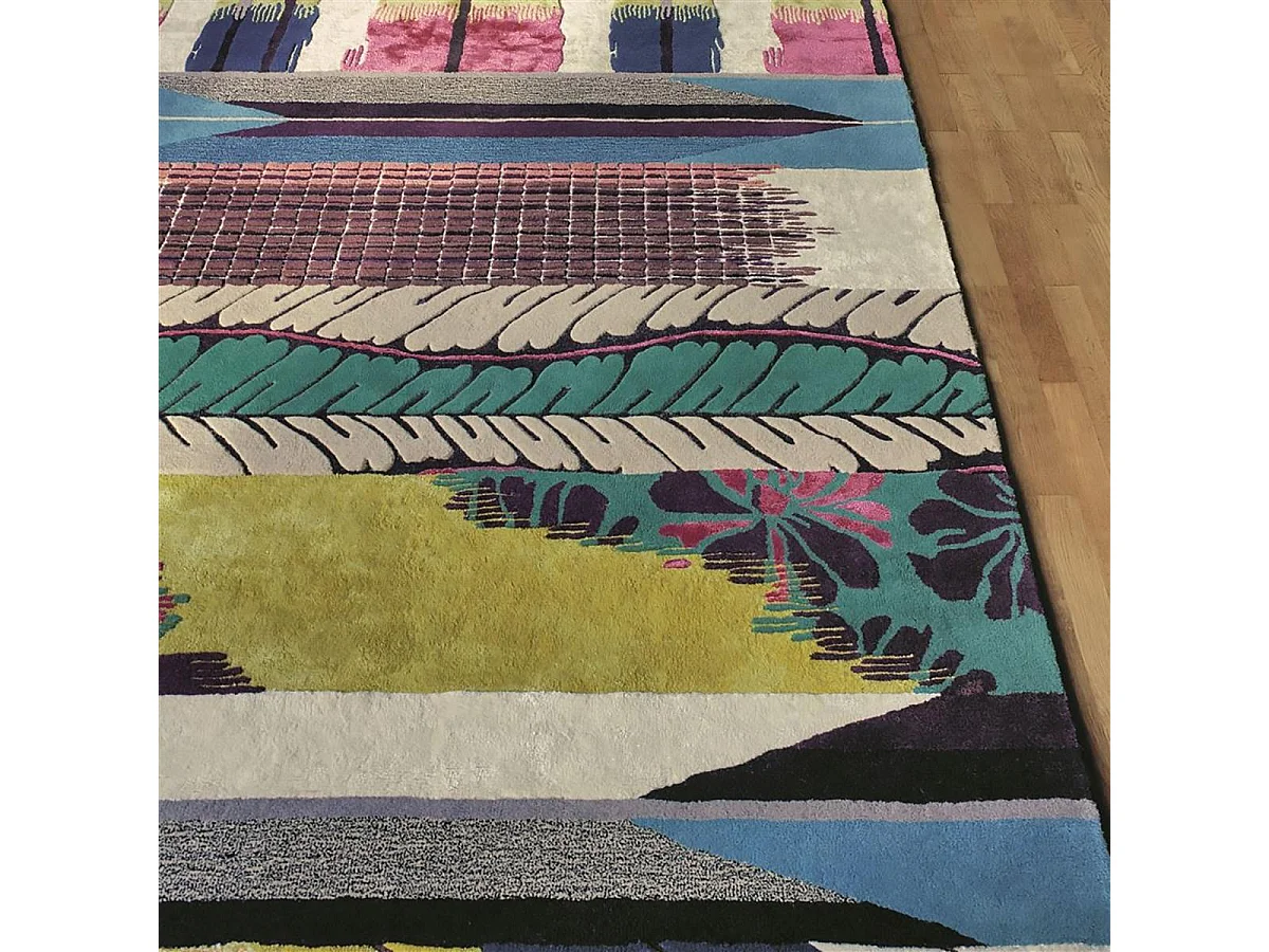 tapis chambre 160x260 tufté en laine rose et jaune rectangle motif abstrait GEISH