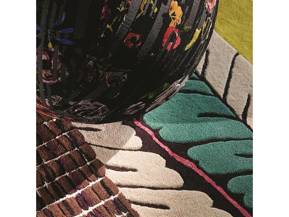 tapis chambre 160x260 tufté en laine rose et jaune rectangle motif abstrait GEISH