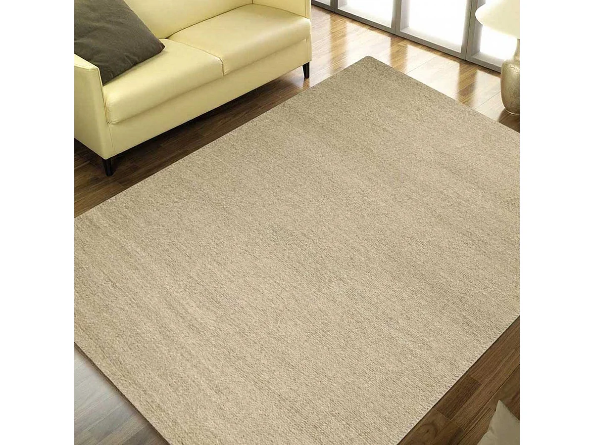 Tapis kilim 170x240 rectangle fait main en laine taupe motif uni LOOK 406