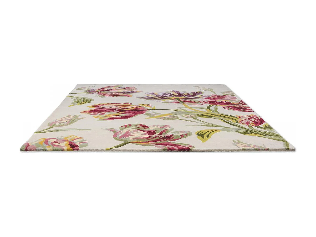 tapis grand salon 250x350 fait main en laine crème et vert motif floral