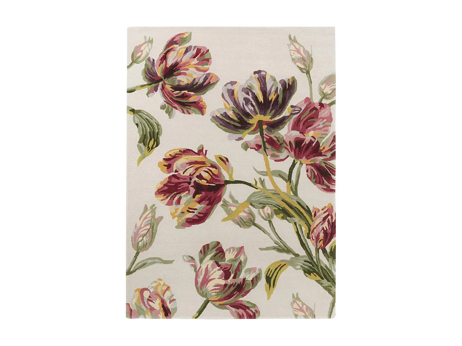 tapis grand salon 250x350 fait main en laine crème et vert motif floral