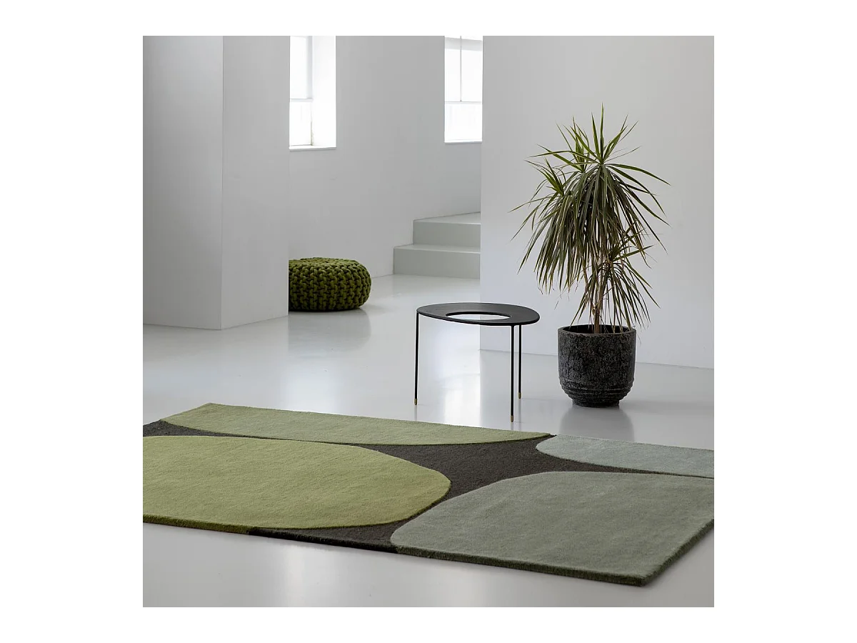 tapis chambre 160x230 fait main en laine vert rectangle motif rétro-vintage