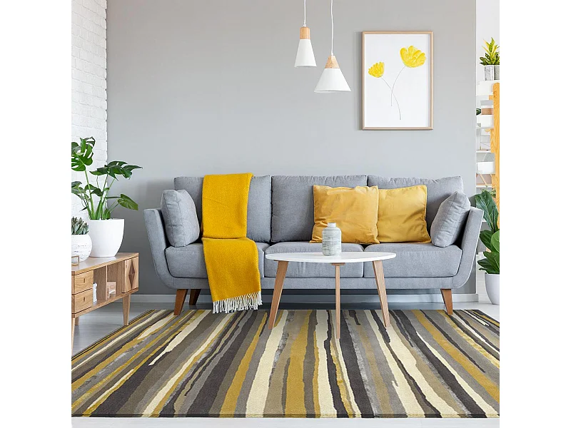 tapis chambre 170x240 fait à la main en laine gris et taupe motif géométrique