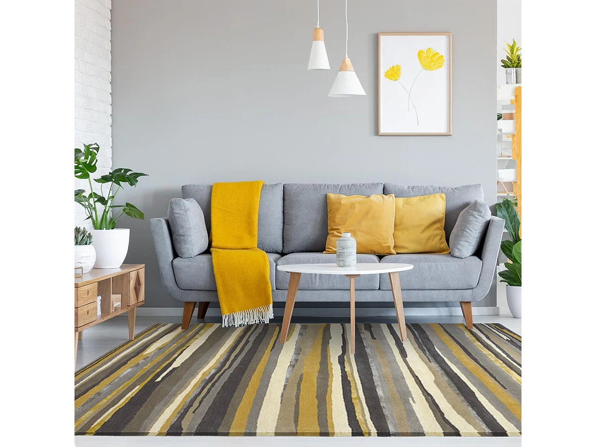 tapis chambre 170x240 fait à la main en laine gris et taupe motif géométrique