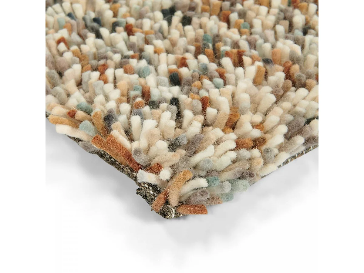 Tapis longs poils shaggy 140x200 rectangle tissé beige et gris en laine