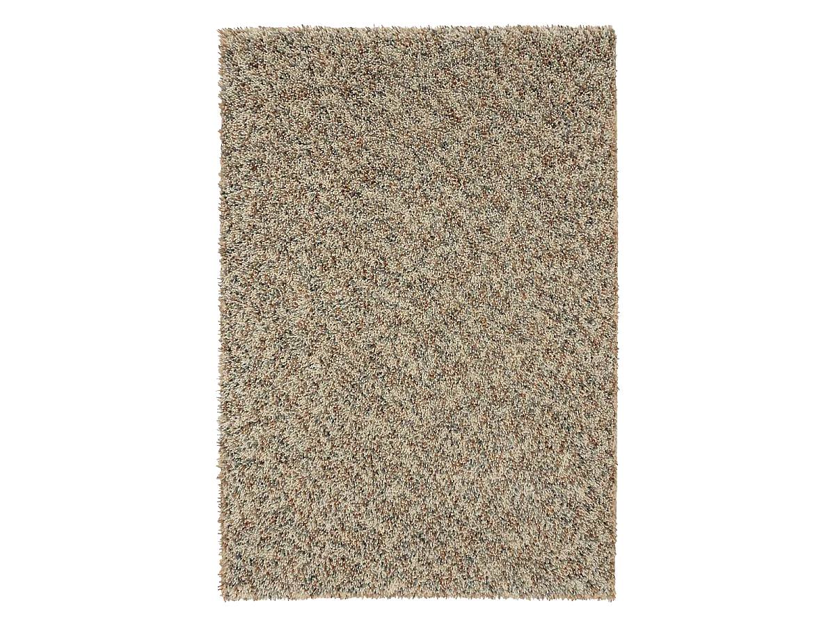 Tapis longs poils shaggy 140x200 rectangle tissé beige et gris en laine