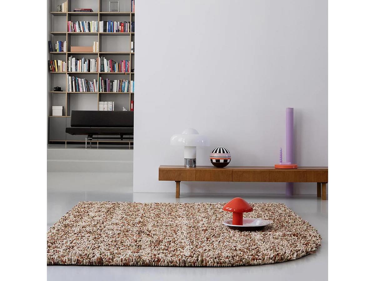 Tapis shaggy 250x350 rectangle tissé crème et marron en laine motif faux uni