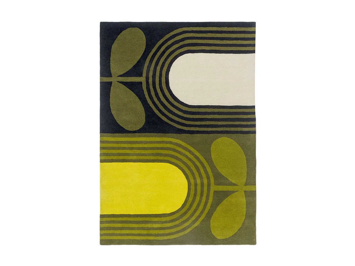 tapis chambre 200x280 fait main en laine vert et jaune rectangle motif floral