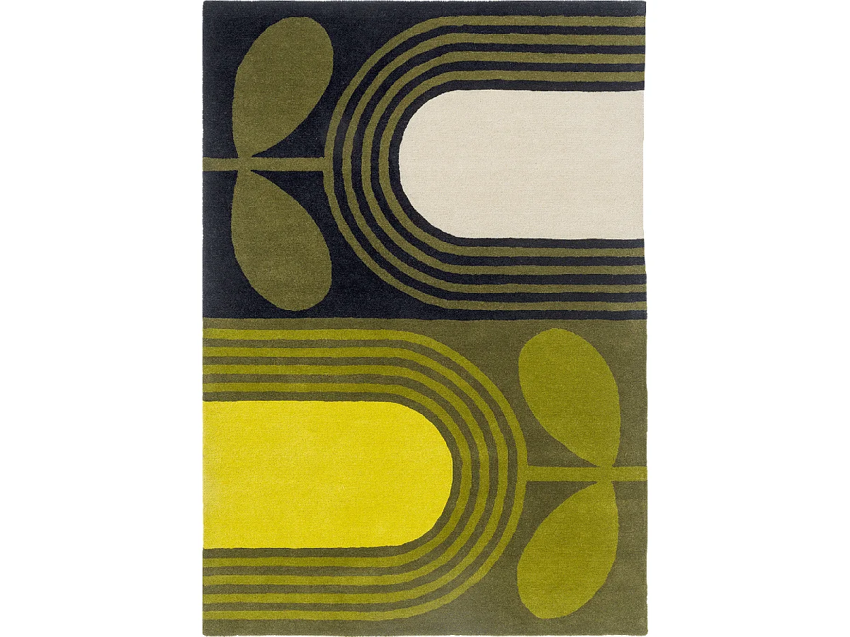 tapis chambre 200x280 fait main en laine vert et jaune rectangle motif floral