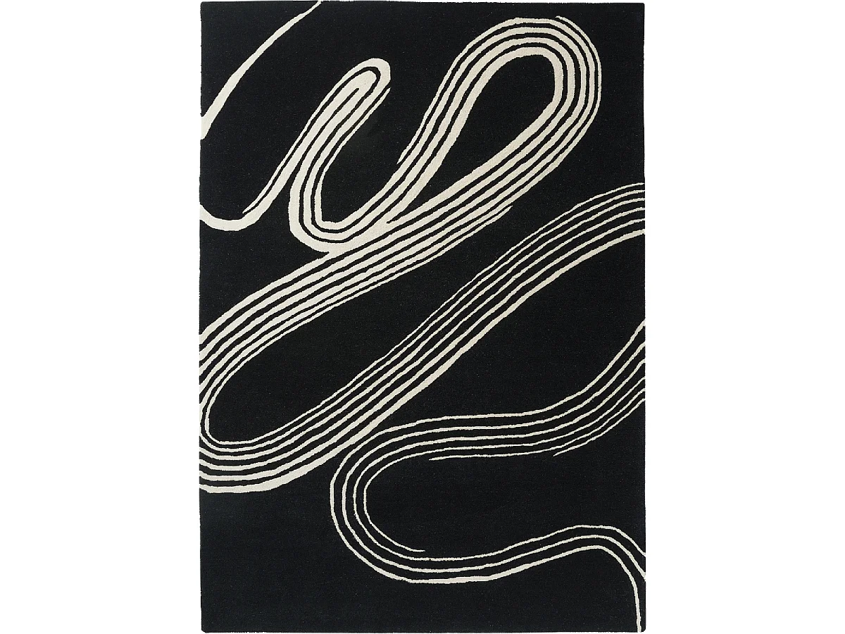 tapis chambre 140x200 fait main en laine noir et blanc motif géométrique