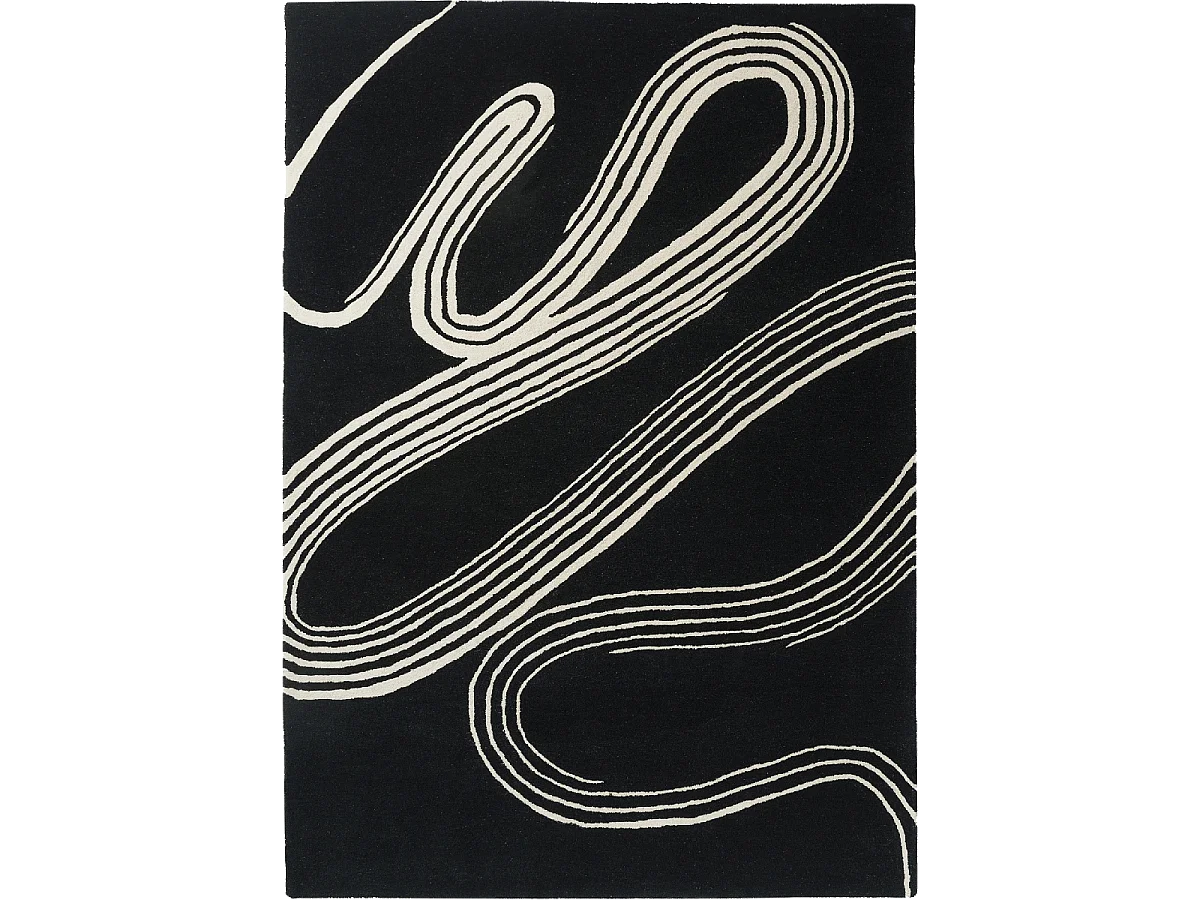 tapis chambre 140x200 fait main en laine noir et blanc motif géométrique