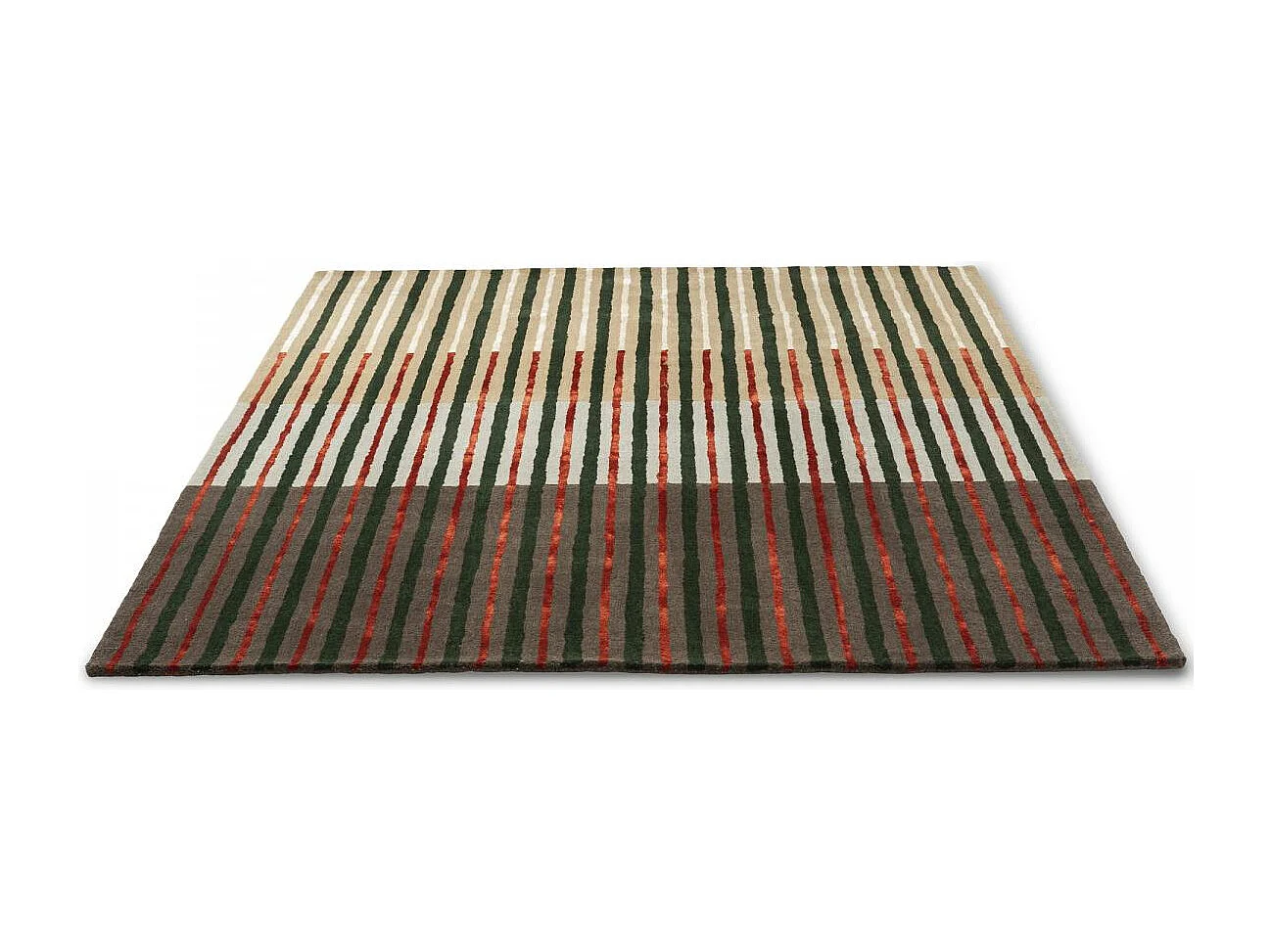 tapis chambre 160x230 fait à la main en laine gris et vert motif géométrique