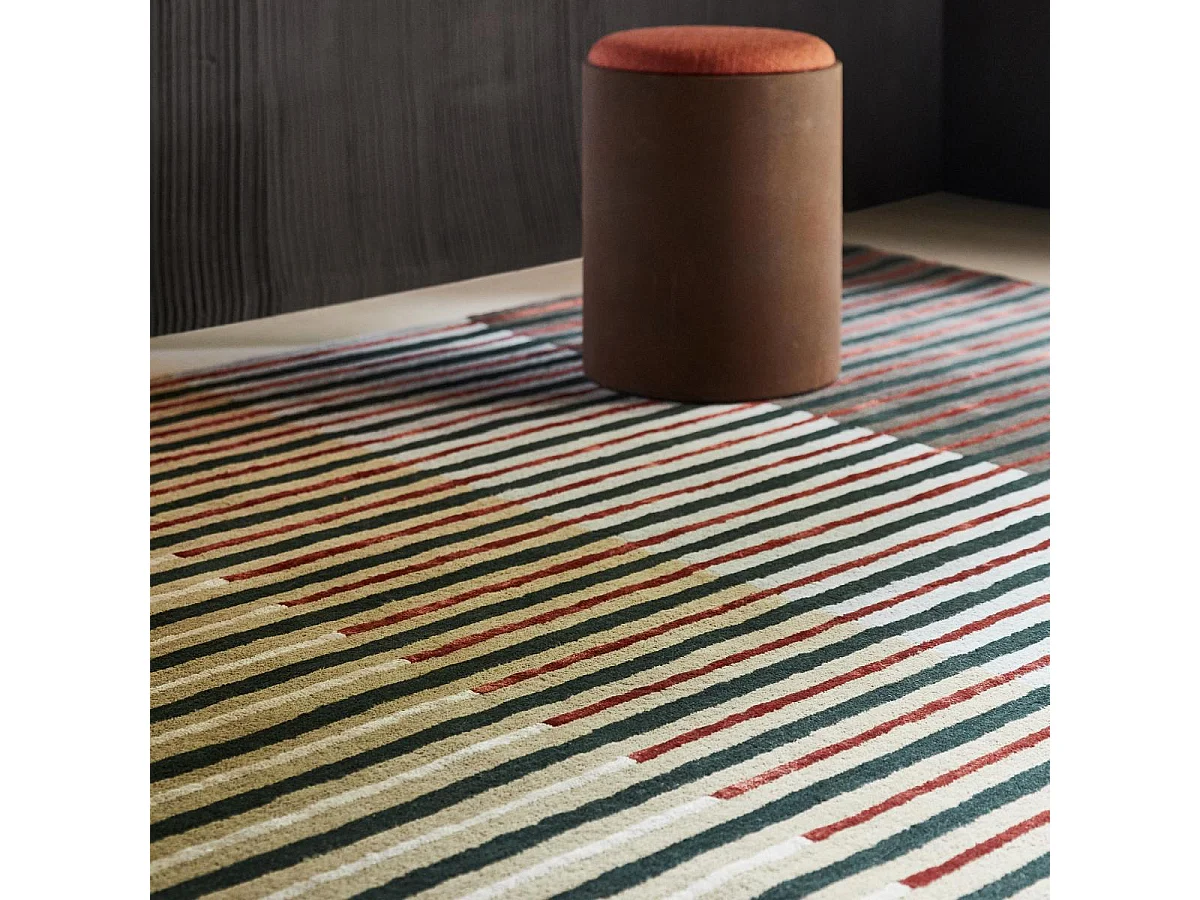 tapis chambre 160x230 fait à la main en laine gris et vert motif géométrique