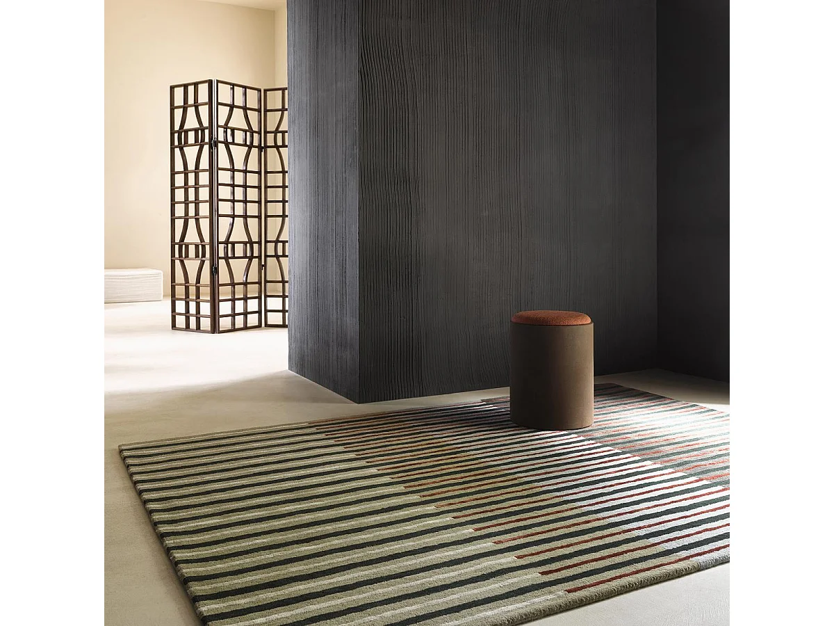 tapis chambre 160x230 fait à la main en laine gris et vert motif géométrique