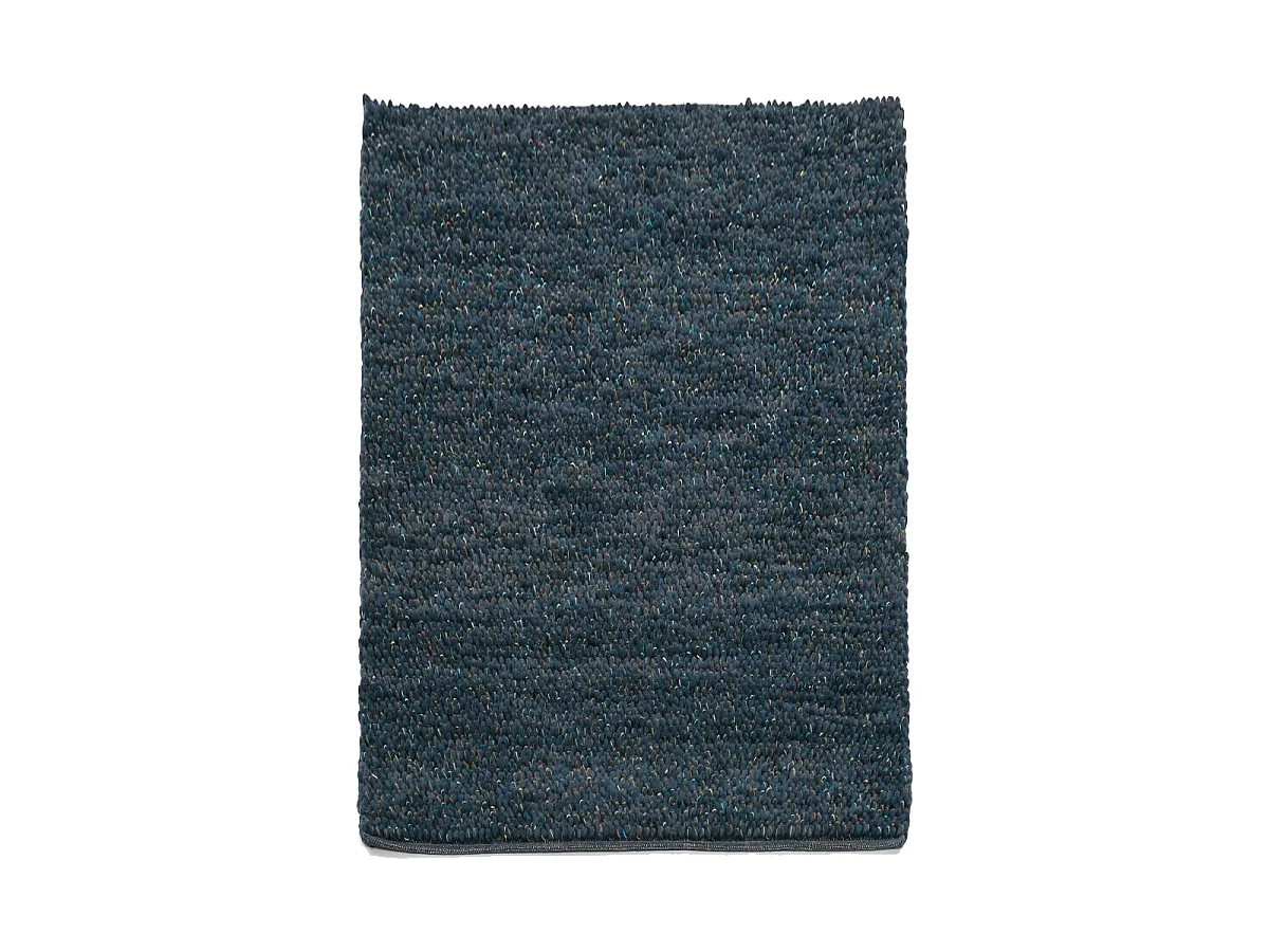 tapis entrée 140x200 tissé en laine bleu foncé rectangle motif uni COBLE