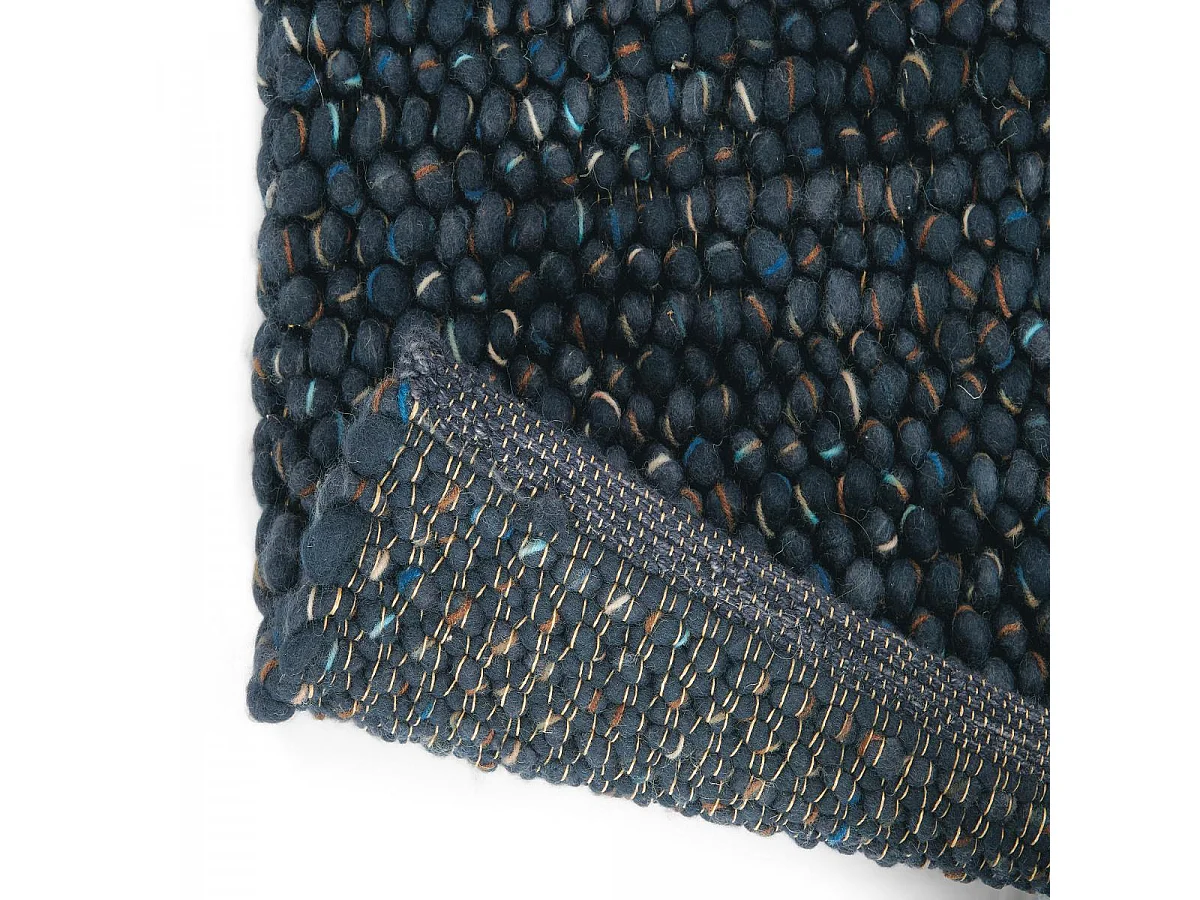 tapis entrée 140x200 tissé en laine bleu foncé rectangle motif uni COBLE