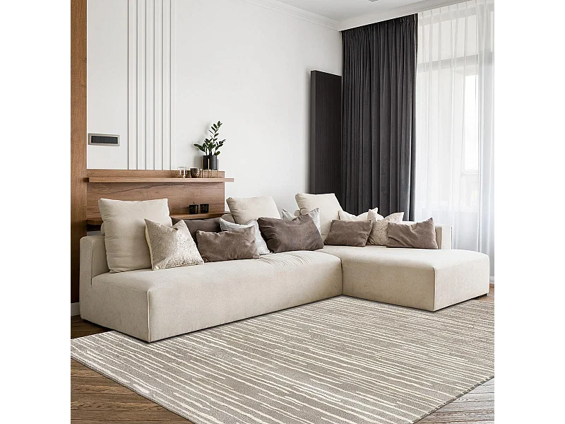 tapis grand salon 250x350 fait à la main en laine beige motif faux uni