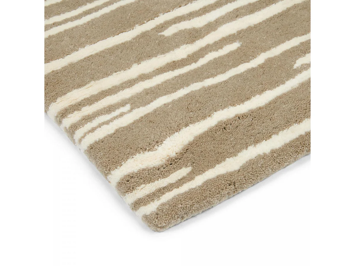 tapis grand salon 250x350 fait à la main en laine beige motif faux uni