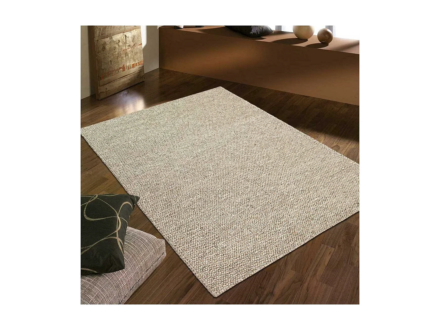 Tapis kilim 170x240 rectangle fait main en laine beige motif uni LOOK 603