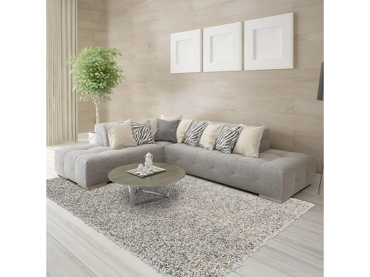 Tapis shaggy 160x230 rectangle tufté crème en laine motif faux uni YOUNG