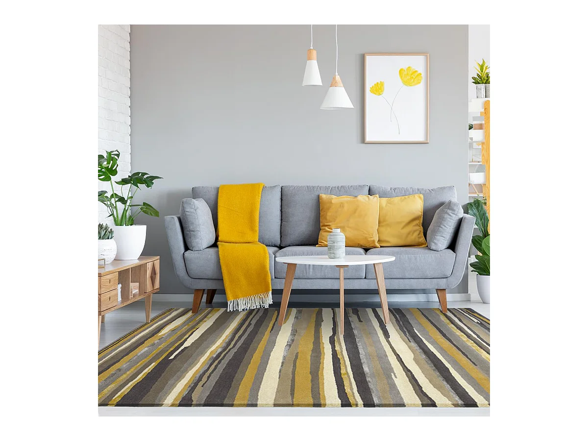 tapis entrée 140x200 fait à la main en laine gris et taupe motif géométrique