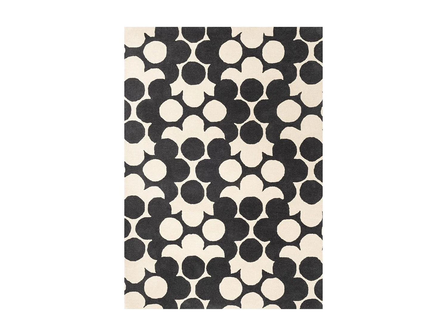 tapis entrée 120x180 fait à la main en laine crème et noir motif seventies