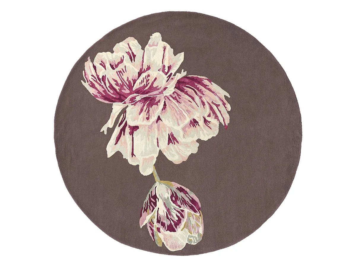 Tapis rond Ø200cm fait à la main en laine motif floral pour salon TRANKI R