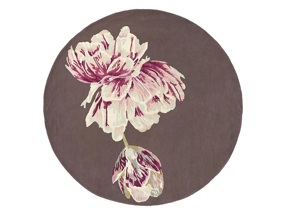 Tapis rond Ø200cm fait à la main en laine motif floral pour salon TRANKI R