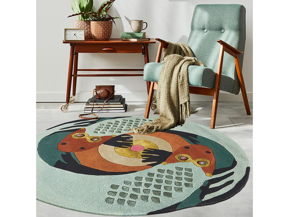 tapis entrée 100x100 fait à la main en laine multicolore motif fresque