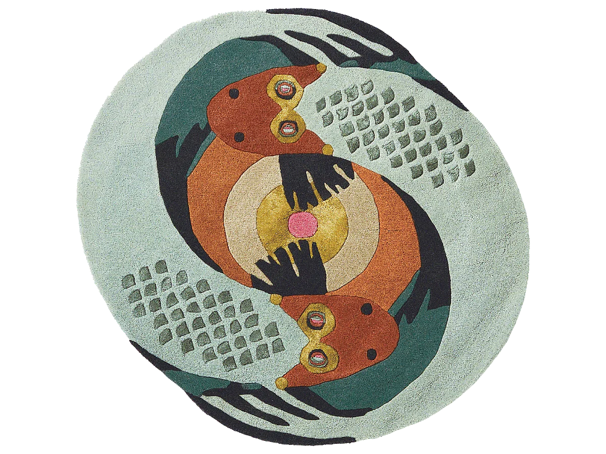 tapis entrée 100x100 fait à la main en laine multicolore motif fresque