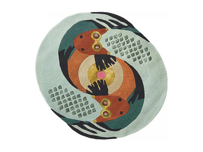 tappeto da ingresso 100x100 realizzato a mano in lana multicolore fantasia affresco