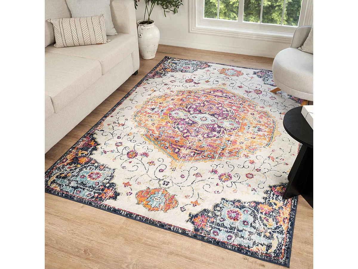 Tapis Vintage Oriental 120x170 cm - LYN3 MED - Couleur : multicolore rouge beige bleu