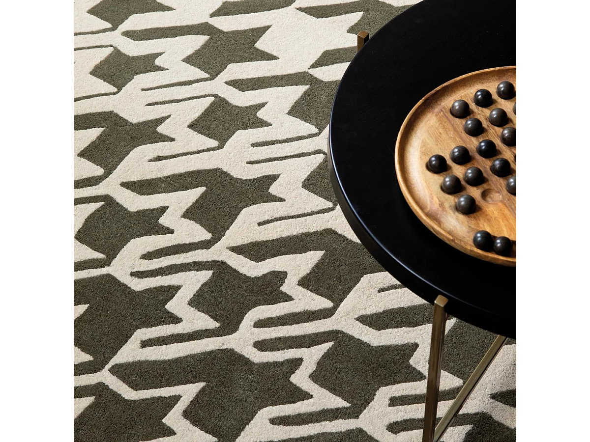 tapis grand salon 250x350 fait à la main en laine gris motif géométrique