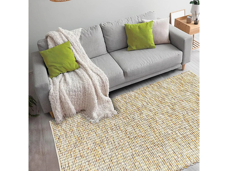 Tapis kilim 200x280 rectangle fait main en laine jaune et crème