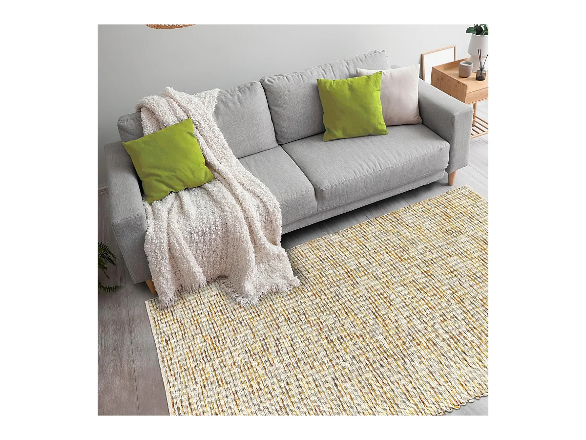 Tapis kilim 200x280 rectangle fait main en laine jaune et crème